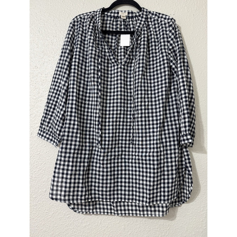 J Crew Linen Cotton Plaid Womens Top M Summer Classic Designer New - Picture 1 of 9